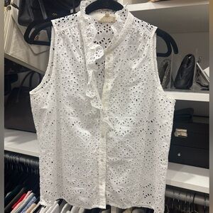 Sezane White Eyelet Ruffle Blouse